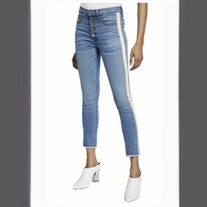Veronica Beard Debbie Tuxedo Stripe cropped skinny jeans light wash button 25